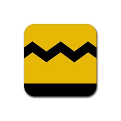 Chevron Wave Yellow Black Line Rubber Coaster (square)  by Mariart