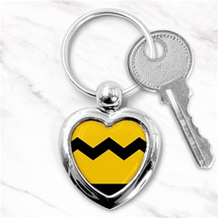 Chevron Wave Yellow Black Line Key Chains (heart)  by Mariart