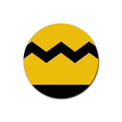 Chevron Wave Yellow Black Line Rubber Round Coaster (4 Pack)  by Mariart