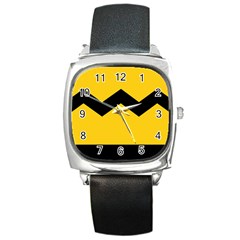 Chevron Wave Yellow Black Line Square Metal Watch by Mariart