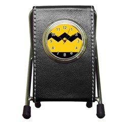 Chevron Wave Yellow Black Line Pen Holder Desk Clocks by Mariart