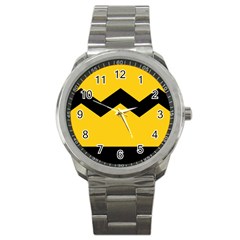 Chevron Wave Yellow Black Line Sport Metal Watch by Mariart