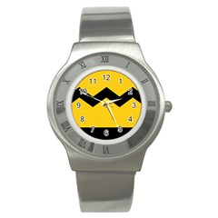 Chevron Wave Yellow Black Line Stainless Steel Watch by Mariart