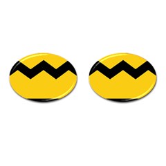 Chevron Wave Yellow Black Line Cufflinks (oval) by Mariart