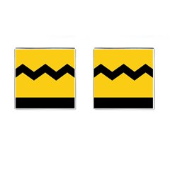 Chevron Wave Yellow Black Line Cufflinks (square) by Mariart