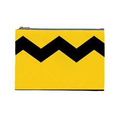 Chevron Wave Yellow Black Line Cosmetic Bag (large)  by Mariart