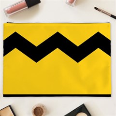 Chevron Wave Yellow Black Line Cosmetic Bag (xxl)  by Mariart