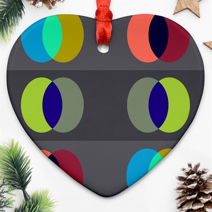 Circles Line Color Rainbow Green Orange Red Blue Heart Ornament (Two Sides)