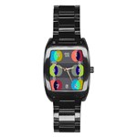 Circles Line Color Rainbow Green Orange Red Blue Stainless Steel Barrel Watch Front