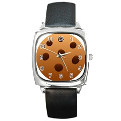 Cookie Chocolate Biscuit Brown Square Metal Watch by Mariart