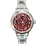 Bloodshot Camo Red Urban Initial Camouflage Round Italian Charm Watch Front