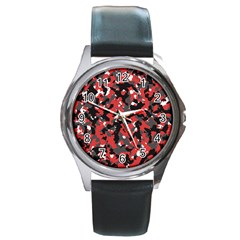 Bloodshot Camo Red Urban Initial Camouflage Round Metal Watch by Mariart