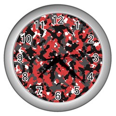 Bloodshot Camo Red Urban Initial Camouflage Wall Clocks (silver)  by Mariart