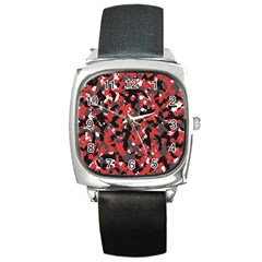 Bloodshot Camo Red Urban Initial Camouflage Square Metal Watch by Mariart