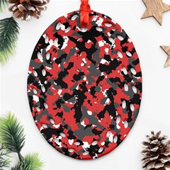 Bloodshot Camo Red Urban Initial Camouflage Ornament (oval Filigree) by Mariart