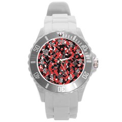 Bloodshot Camo Red Urban Initial Camouflage Round Plastic Sport Watch (l) by Mariart