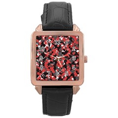 Bloodshot Camo Red Urban Initial Camouflage Rose Gold Leather Watch  by Mariart