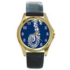 Coral Life Sea Water Blue Fish Star Round Gold Metal Watch by Mariart