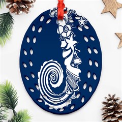 Coral Life Sea Water Blue Fish Star Ornament (oval Filigree) by Mariart