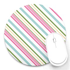 Diagonal Stripes Color Rainbow Pink Green Red Blue Round Mousepads by Mariart