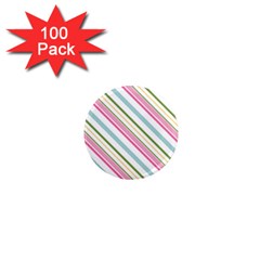 Diagonal Stripes Color Rainbow Pink Green Red Blue 1  Mini Magnets (100 Pack)  by Mariart