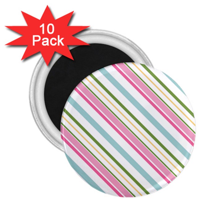 Diagonal Stripes Color Rainbow Pink Green Red Blue 2.25  Magnets (10 pack) 