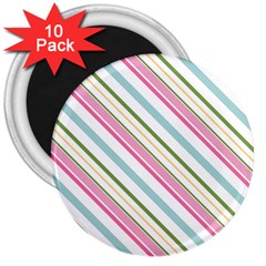 Diagonal Stripes Color Rainbow Pink Green Red Blue 3  Magnets (10 Pack)  by Mariart