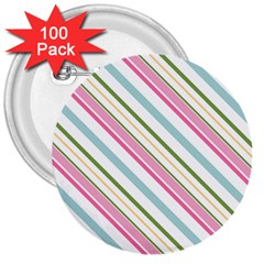 Diagonal Stripes Color Rainbow Pink Green Red Blue 3  Buttons (100 Pack)  by Mariart