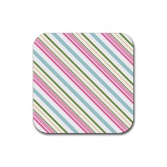 Diagonal Stripes Color Rainbow Pink Green Red Blue Rubber Coaster (square)  by Mariart