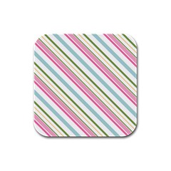 Diagonal Stripes Color Rainbow Pink Green Red Blue Rubber Square Coaster (4 Pack)  by Mariart