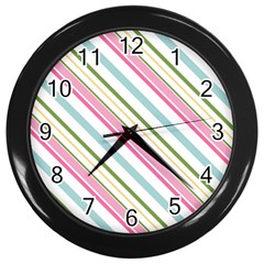 Diagonal Stripes Color Rainbow Pink Green Red Blue Wall Clocks (black) by Mariart