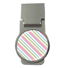 Diagonal Stripes Color Rainbow Pink Green Red Blue Money Clips (round)  by Mariart