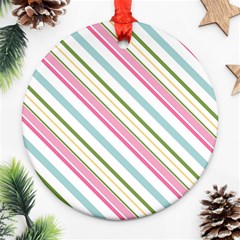 Diagonal Stripes Color Rainbow Pink Green Red Blue Round Ornament (two Sides) by Mariart