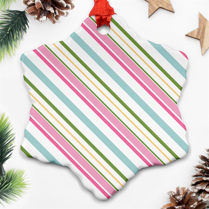 Diagonal Stripes Color Rainbow Pink Green Red Blue Ornament (Snowflake)