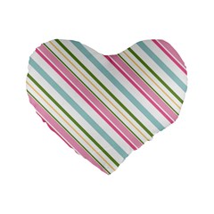 Diagonal Stripes Color Rainbow Pink Green Red Blue Standard 16  Premium Heart Shape Cushions by Mariart