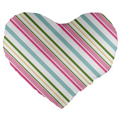 Diagonal Stripes Color Rainbow Pink Green Red Blue Large 19  Premium Heart Shape Cushions by Mariart