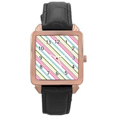 Diagonal Stripes Color Rainbow Pink Green Red Blue Rose Gold Leather Watch  by Mariart