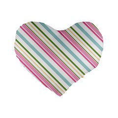 Diagonal Stripes Color Rainbow Pink Green Red Blue Standard 16  Premium Flano Heart Shape Cushions by Mariart