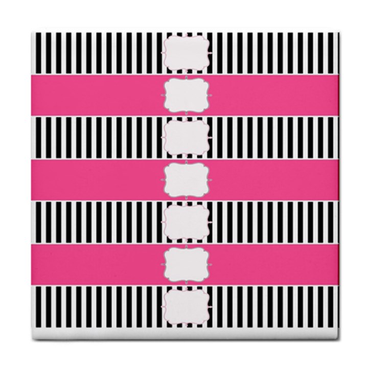 Custom Water Bottle Labels Line Black Pink Tile Coasters