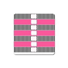 Custom Water Bottle Labels Line Black Pink Square Magnet by Mariart