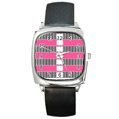 Custom Water Bottle Labels Line Black Pink Square Metal Watch by Mariart