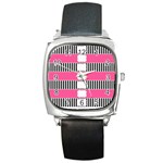 Custom Water Bottle Labels Line Black Pink Square Metal Watch Front