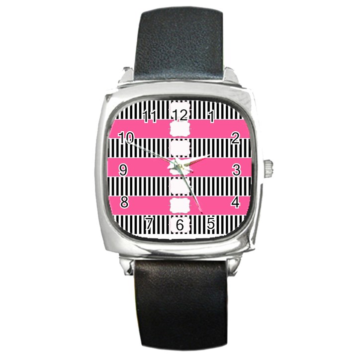 Custom Water Bottle Labels Line Black Pink Square Metal Watch