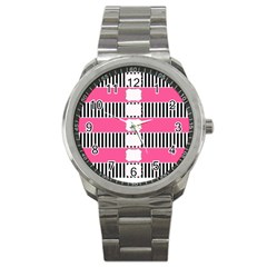 Custom Water Bottle Labels Line Black Pink Sport Metal Watch by Mariart