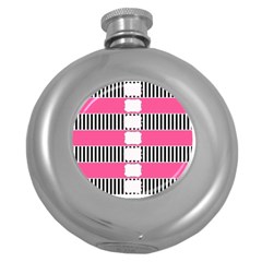 Custom Water Bottle Labels Line Black Pink Round Hip Flask (5 Oz) by Mariart