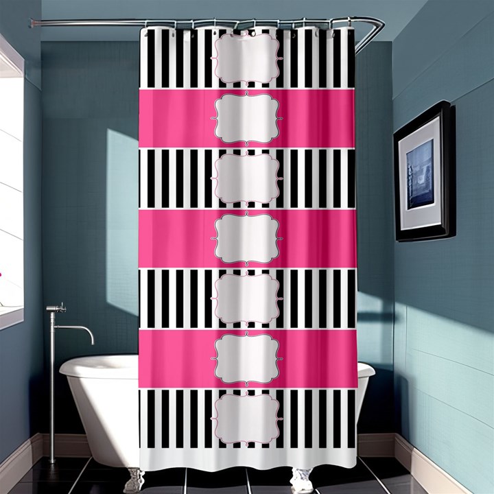 Custom Water Bottle Labels Line Black Pink Shower Curtain 36  x 72  (Stall) 