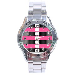 Custom Water Bottle Labels Line Black Pink Stainless Steel Analogue Watch by Mariart