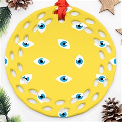 Eye Blue White Yellow Monster Sexy Image Ornament (round Filigree) by Mariart