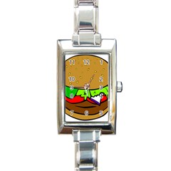 Fast Food Lunch Dinner Hamburger Cheese Vegetables Bread Rectangle Italian Charm Watch by Mariart