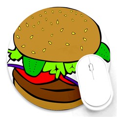 Fast Food Lunch Dinner Hamburger Cheese Vegetables Bread Round Mousepads by Mariart